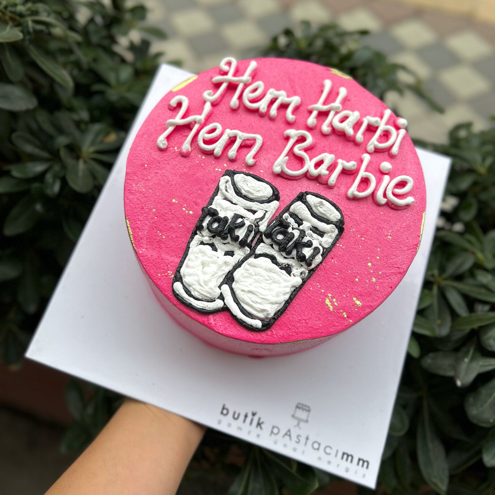 Bardak Çizimli Pembe Yazılı Pasta