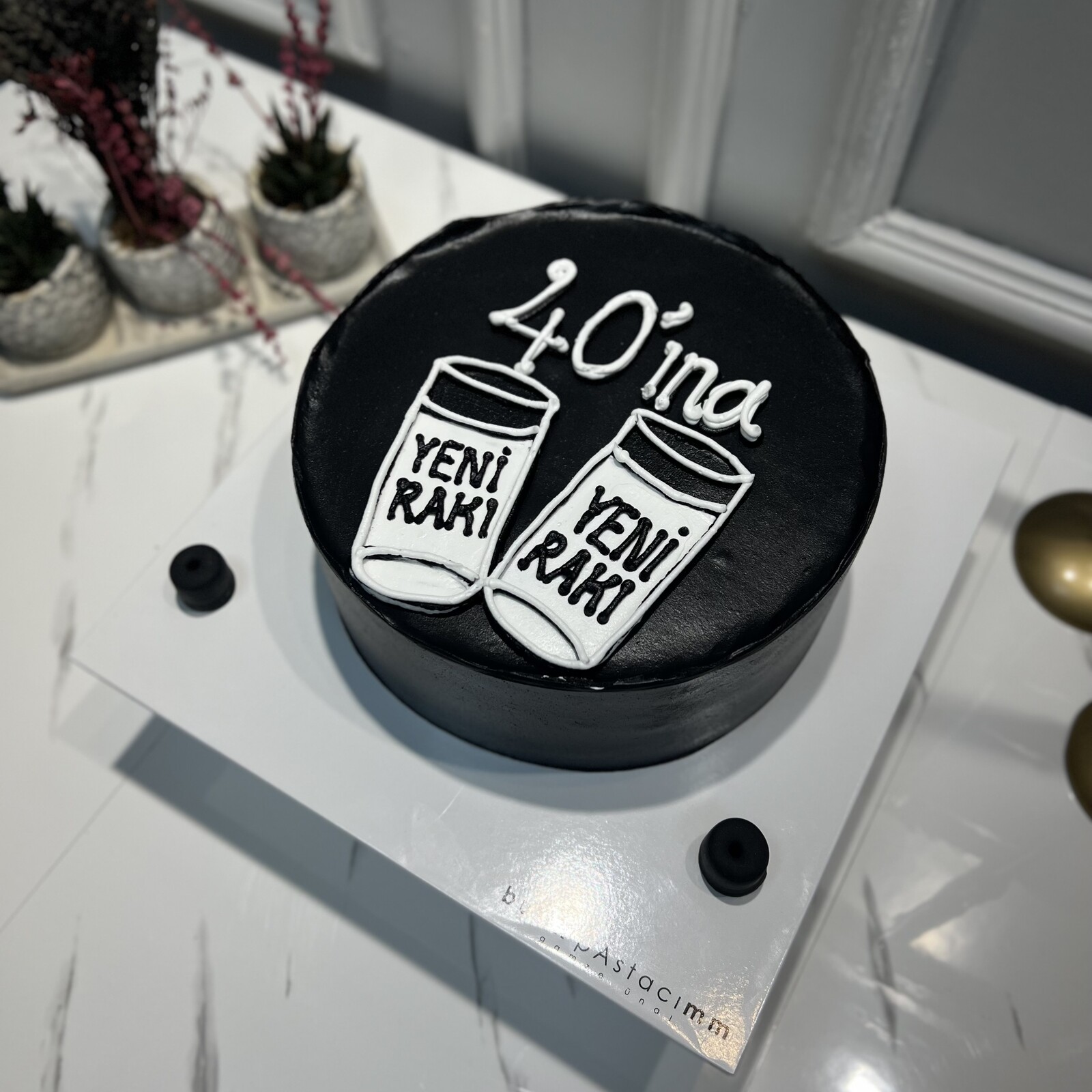 Bardak Çizimli Yazılı Pasta