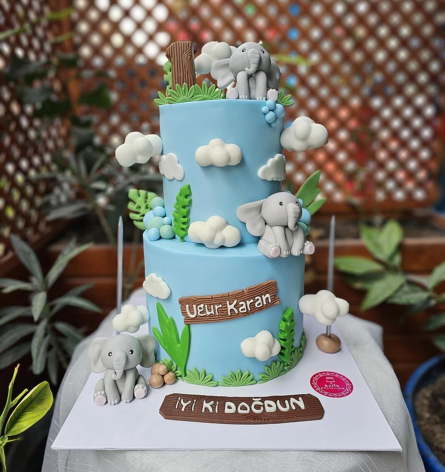 Bulutlar ve Fil Detaylı Çocuk Pastası