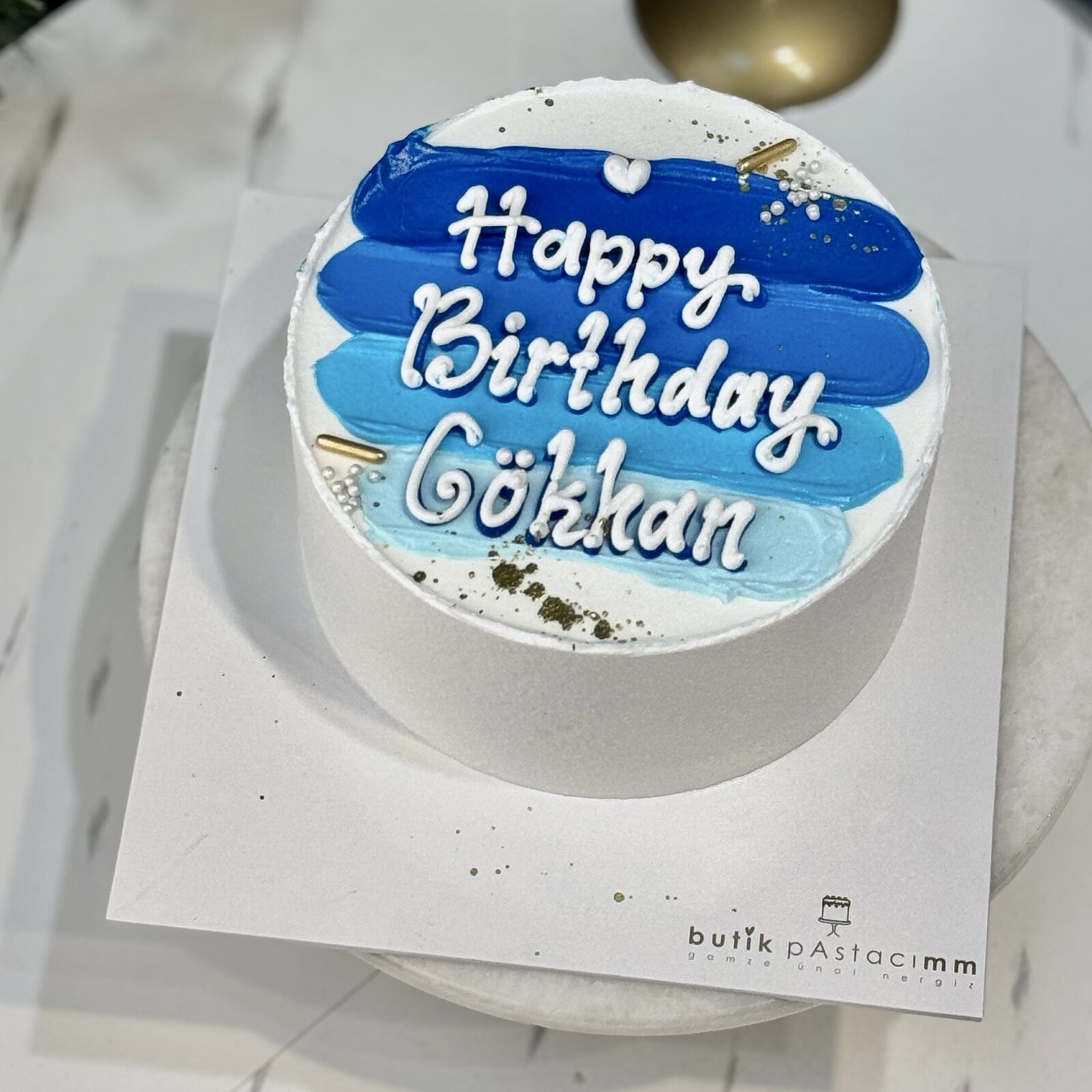 Mavi Şeritli Yazılı Pasta