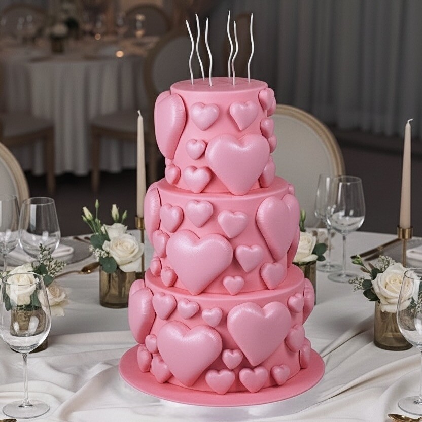 Pembe Kalp Dekorlu Tasarım Pasta