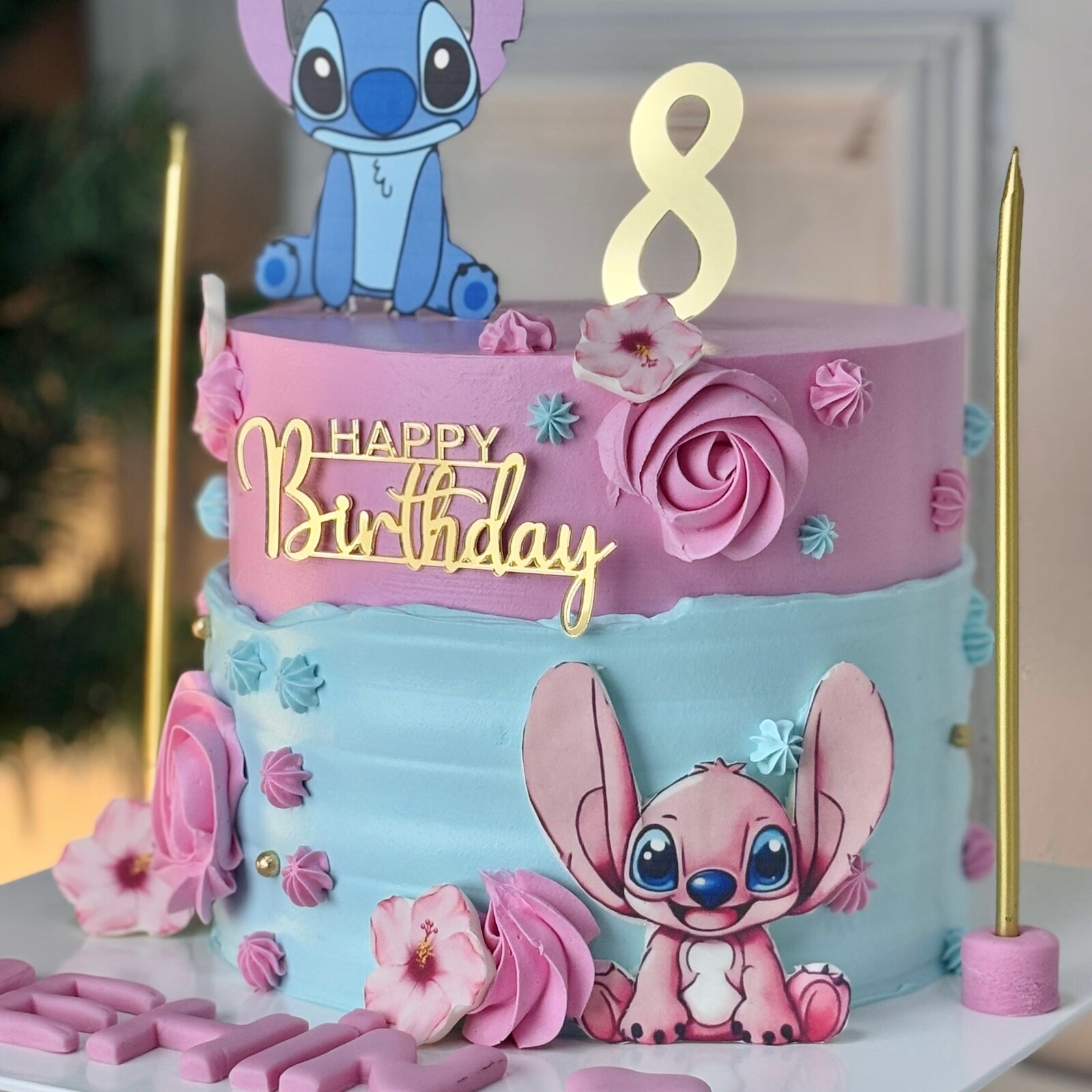 Stitch Temalı Kremalı Doğum Günü Pastası