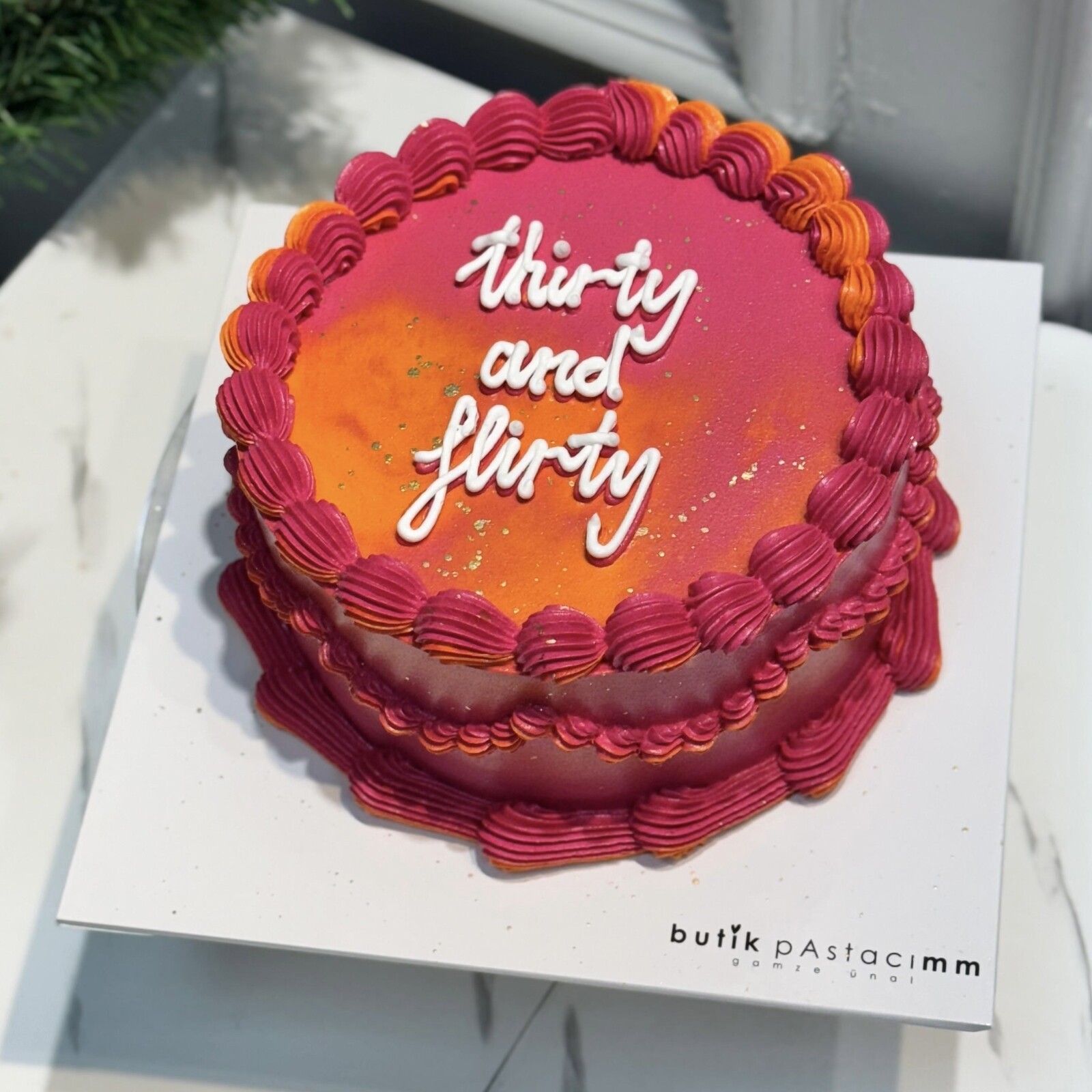 Turuncu Pembe Renkli Yazılı Pasta