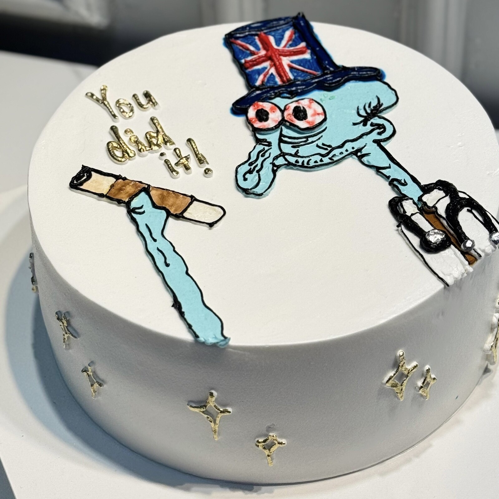 Yorgun Squidward Çizimli Mezuniyet Pastası