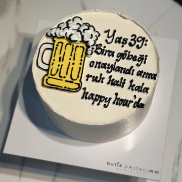 Bardak Çizimli Yazılı Pasta