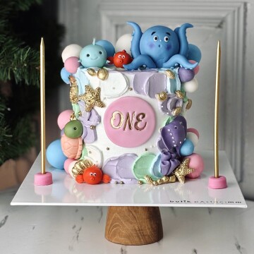 Deniz Canlıları Temalı Bir Yaş Çocuk Pastası