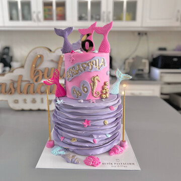 Deniz Kızı Pembeli Çocuk Pastası