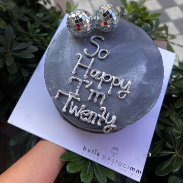 Disco Toplu Gri Renkli Yazılı Pasta