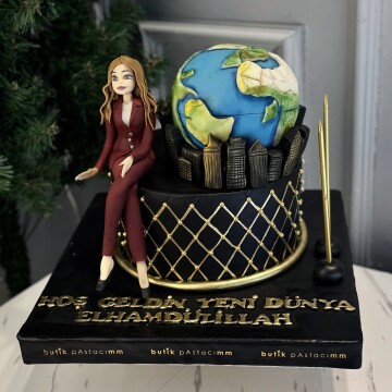 Dünya Temalı Kurumsal Kadın Figürlü Pasta