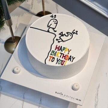 Eski Yaşına Tekme Atan Çizimli Komik Pasta
