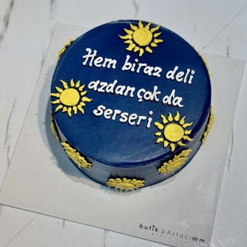 Güneş Çizimli Yazılı Pasta