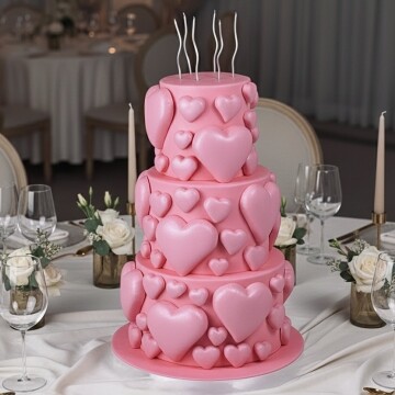 Pembe Kalp Dekorlu Tasarım Pasta