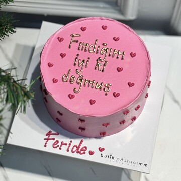 Pembe Mini Kalpli Yazılı Pasta