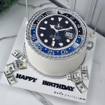 Saat Resim Baskılı Tasarım Pasta