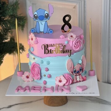 Stitch Temalı Kremalı Doğum Günü Pastası