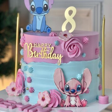Stitch Temalı Kremalı Doğum Günü Pastası