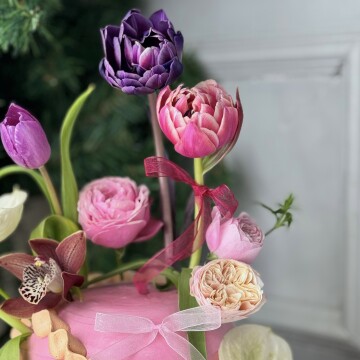 Trend Karışık Çiçekli Tasarım Pasta (Pembe)