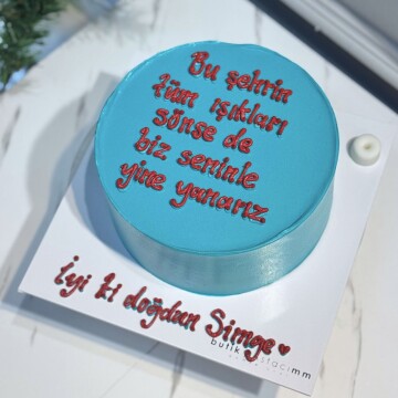 Turkuaz Renkli Yazılı Pasta