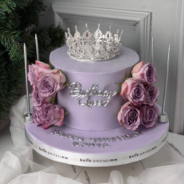 Üfleyince Etrafa Sim Saçılan Lila Güllü Pasta (Simli Pasta Üfleme)